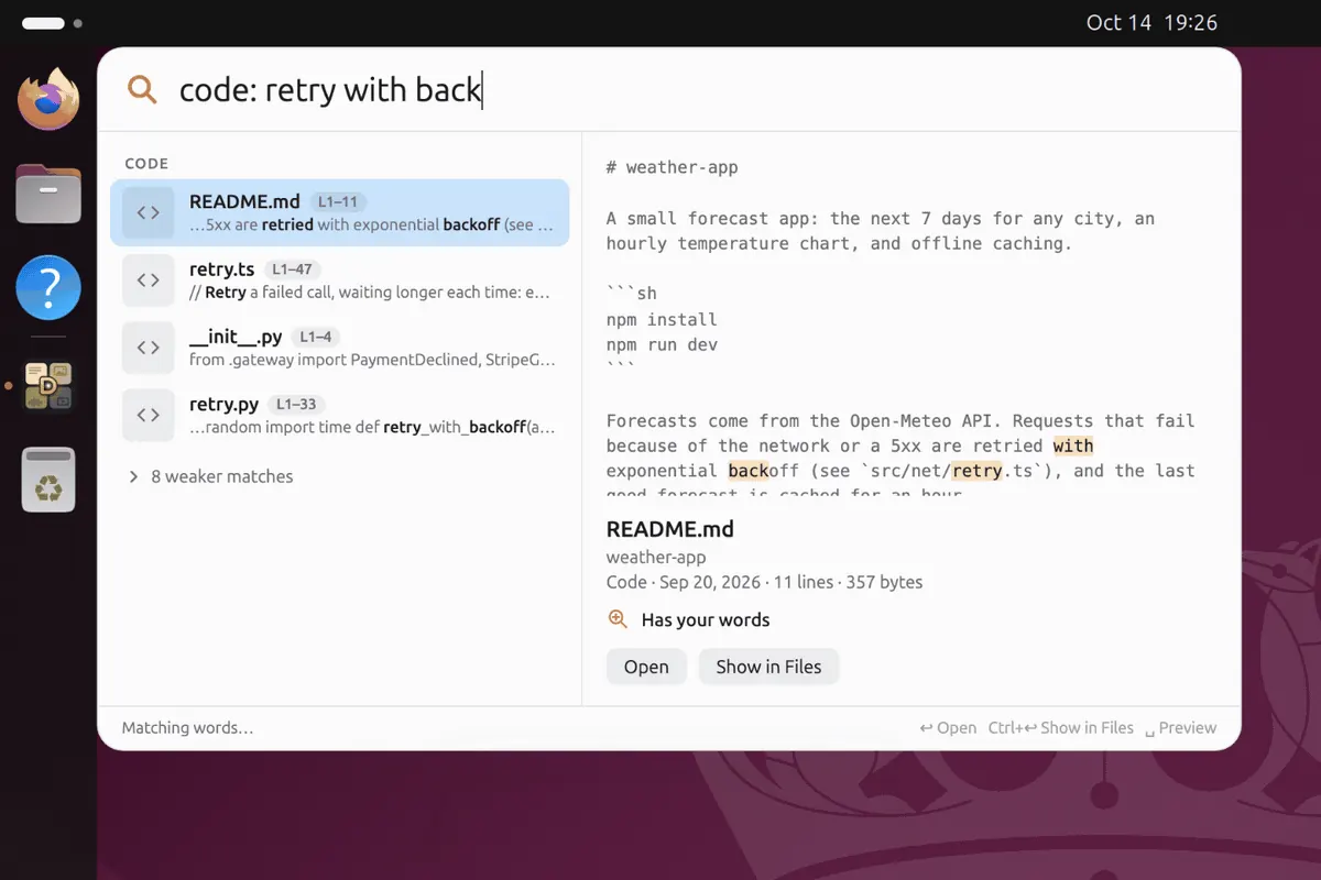 Linux UI: code: retry with backoff — still from upstream DigUp demo.gif (illustrative for Digup Run).